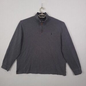 Polo Ralph Lauren Sweater Mens 2XL Gray 1/4 Zip Mock Neck Cotton Pullover